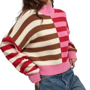 Women’s Striped Colorblock High Neck Sweater NWT